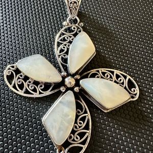 Vintage Sterling Silver & Mother of Pearl Pendant 34 Grams